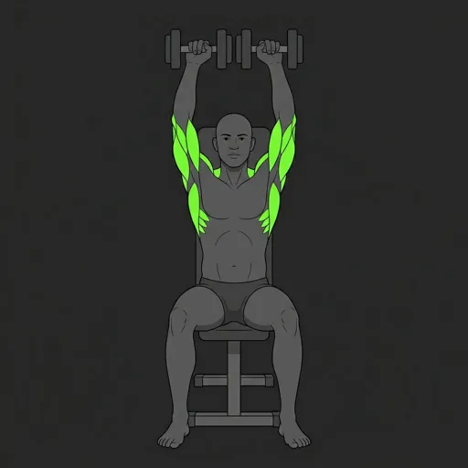 Arnold Press: top position, arms fully extended overhead with palms forward