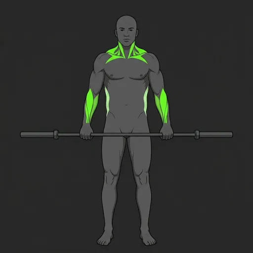 Barbell Shrug: top position, shoulders elevated toward ears
