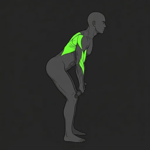 Barbell Row: top position, barbell pulled to lower chest