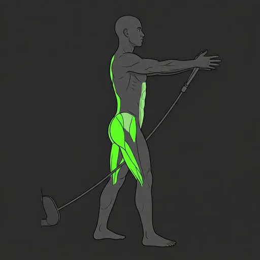 Cable Pull Through: lockout position, standing tall with hips fully extended
