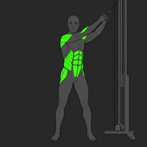Cable Woodchop: top position, handle pulled to above opposite shoulder