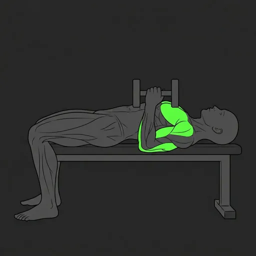 Close Grip Dumbbell Press: bottom position, dumbbell lowered to chest