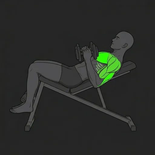 Decline Dumbbell Bench Press: bottom position, dumbbells at chest level