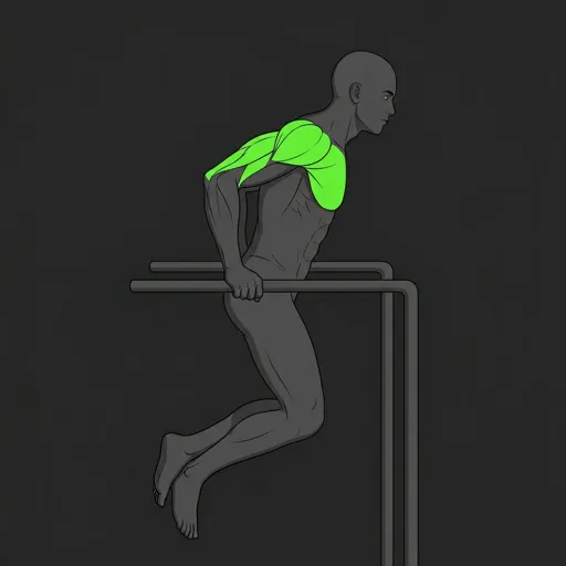 Triceps Dips: bottom position, elbows bent to 90 degrees