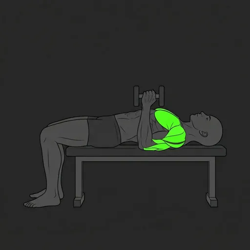 Dumbbell Bench Press: bottom position, dumbbells at chest