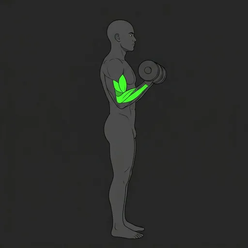 Dumbbell Bicep Curl: top position, dumbbells curled to shoulder level