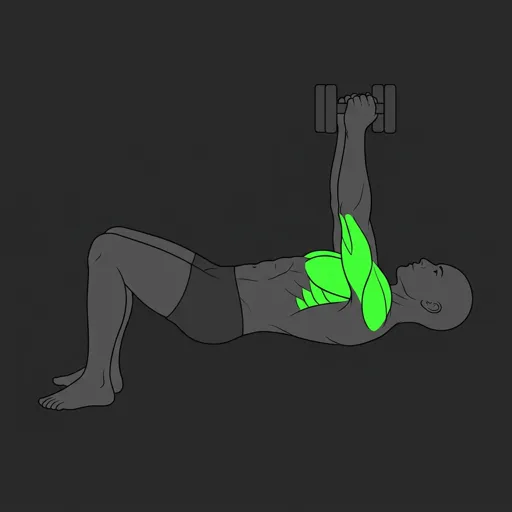 Dumbbell Floor Press: top position, arms fully extended