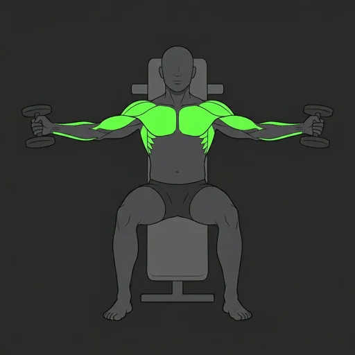 Dumbbell Flyes: bottom position, arms spread wide