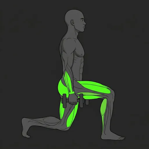 Dumbbell Lunges: bottom of forward lunge, rear knee near ground