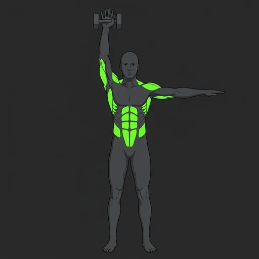 Single Arm Dumbbell Shoulder Press: arm fully extended overhead