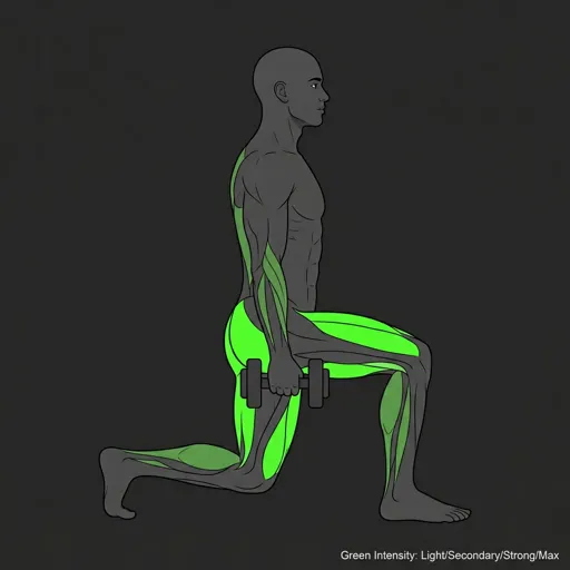 Dumbbell Reverse Lunge: stepped back, deep lunge with dumbbells