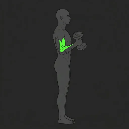 Hammer Curl: top position, dumbbells curled to shoulder level