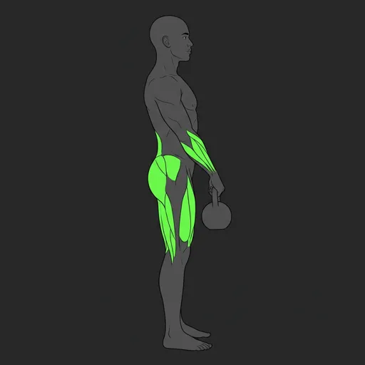 Kettlebell Deadlift: top position, standing tall with kettlebell