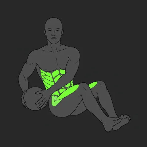 Medicine Ball Russian Twist: rotated position, ball near floor beside hip