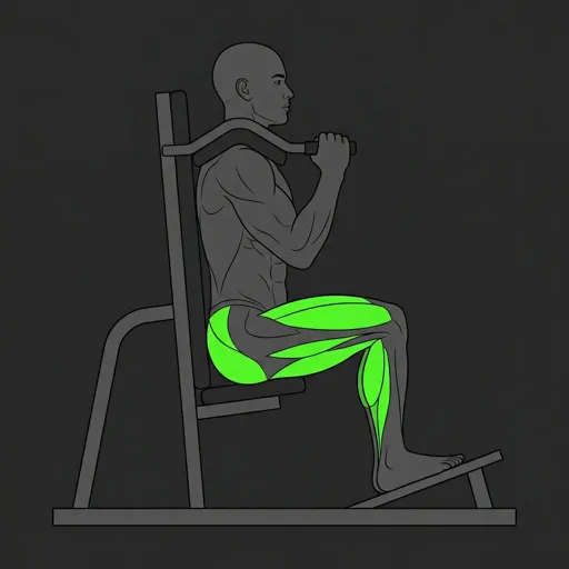 Narrow Stance Hack Squat: bottom position, below parallel