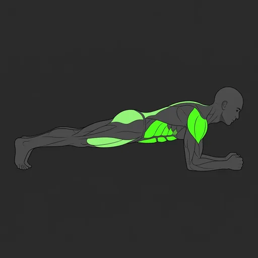Plank: forearm plank hold, sustained isometric contraction