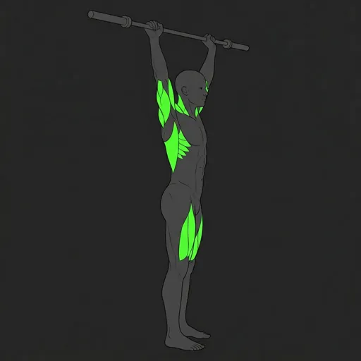 Push Press: barbell locked out overhead at full extension