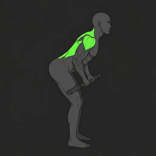 Reverse Grip Barbell Row: top position, barbell pulled to abdomen