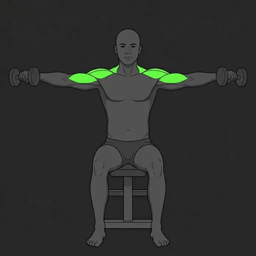 Seated Lateral Raise: dumbbells raised laterally to shoulder height