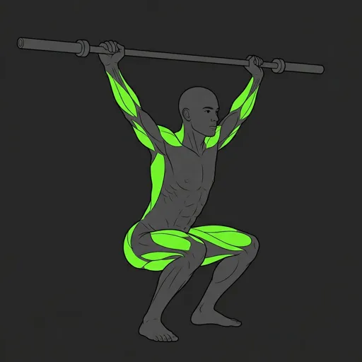 Snatch: overhead squat catch, bar locked out overhead