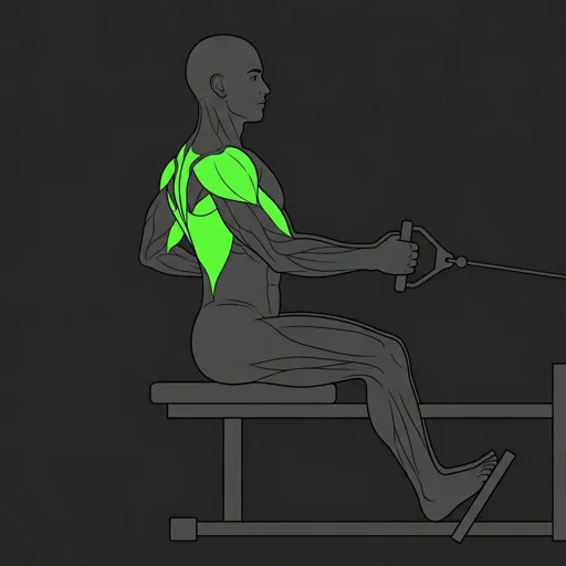 Wide Grip Seated Cable Row: contracted position, bar at sternum